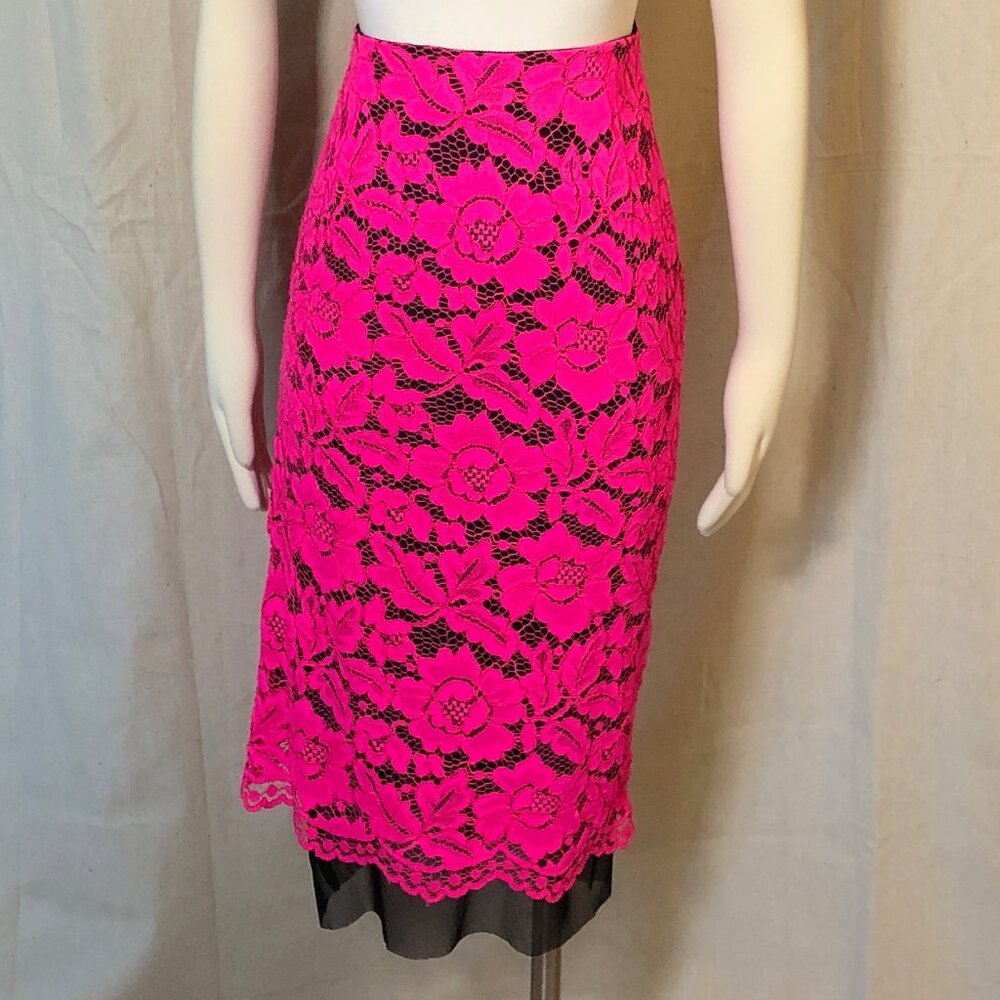 Sandro Neon Pink Lace Pencil Skirt 1